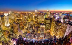 New York City Manhattan downtown skyline.